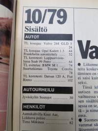 Tuulilasi 1979 nr 10, Lämmityslaitevertailu, Petro-Saab kestotesti, BMW M1, Volvo 244 GLD, Suurajojen pituushypyt, Opel Kadett 1.3 De Luxe, Toyota Corolla 100 kertoo