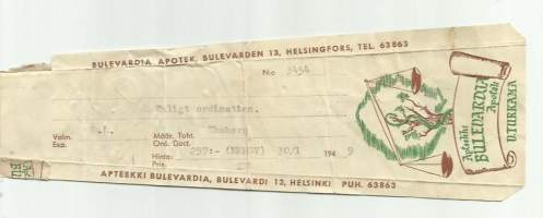 Apteekki Bulevardia U Turkama - resepti signatuuri  1949