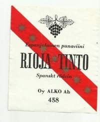 Rioja Tinto   Alko nr 458  - viinaetiketti