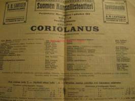 Suomen Kansallisteatteri 1.11.1912 &quot;Coriolanus&quot; -käsiohjelma 