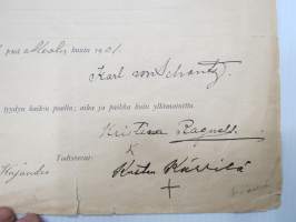 Kontrahti - Leski Kristina Ragnell´ille Toinen Linja 9a (Maaria - Raunistula) 50 vuodeksi tontin 11 x 12 syltä, 11.3.1901 Karl von Schantz &amp; Ingeborg von Schantz...