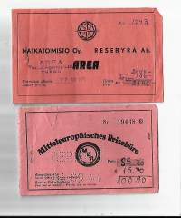 Matkatoimisto Area , Mitteleuropäische Reiseburo matkalippu  1951   2 kpl