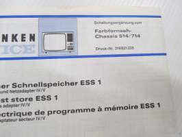 Telefunken Service Farbfernseh-Chassis 514/714 -huolto-ohjeet, piirikaavio, ym.