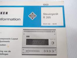 Telefunken Service Information Steuergerät R 205 -huolto-ohjeet, piirikaavio, ym.