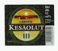 Lahden III kesäolut -  olutetiketti
