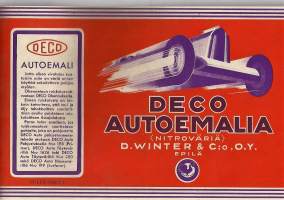 Deco Autoemalia     - tuote-etiketti 12x46  cm vuodelta 1935
