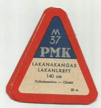 PMK Lakanakangas 140 cm 30 m - tuoe-etiketti 10x8 cm pahvia vuodelta 1936