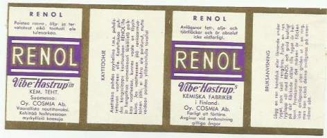 Renol - tuote-etiketti  1930-luku