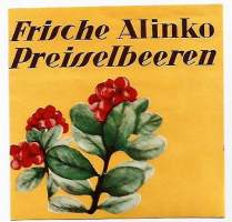 Frische Alinko Preisselbeeren  - tuote-etiketti  1937