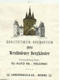 Westhofener Bergkloster 1981 -viinietiketti  viinaetiketti