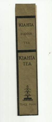 Kiahta Tea - vanha tuote-etiketti