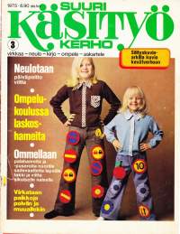 Suuri Käsityökerho 3/1975. päiväpeitto, viitta, laskoshameita, palahameita. Mukana kaava-arkki 3 kolme hametta jne. Katso sisältö kuvasta.