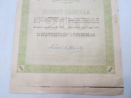 Rohdososakeyhtiö Tampereella - Drogaktiebolaget i Tammerfors, 1 osake 200 mk, Tampere 1937 -osakekirja / share certificate