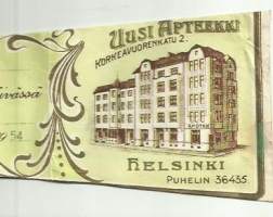 Uusi Apteekki Helsinki - resepti signatuuri  1954