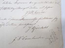 &quot;Pendyler med Hans Majestät Nikolai I bild till häst&quot; -asiakirja,sopimus, tilattu pariisista 12 pendyyliä (Lars Jacobsen) Pariisi, A.W. Astenius &amp; G.O. Wasenius
