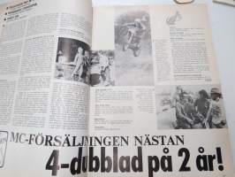 MC-Nytt 1973 nr 2 februari, Wankelmotorn, Kan Saarinen ta dubbelt i VM -73?, Benellis sexa, Att hänga elle inte hänga (kuvassa mm. Teuvo Länsivuori), etc.
