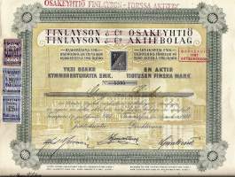 Finlayson-Forssa Oy (Finlayson&amp;Co), 10 000 mk osakekirja, Tampere 1.12.1927