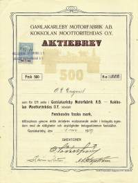 Kokkolan Moottoritehdas Oy,   osakekirja,  Kokkola 1.11.1919