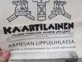 Kaartilainen 1936 nr 5- Suomen Valkoisen Kaartin oma lehti, ilmestynyt 28.5.1936 &quot;Vilppula, Tampere, Viipuri, Vaasa, Vöyri, Lapua&quot; -Finnish Army unit magazine