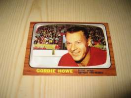 1966-67 Gordie Howe, jääkiekkokortin virallinen replika, tehty vuonna 1992. Alkuperäisten hinnat hieman toista luokkaa.