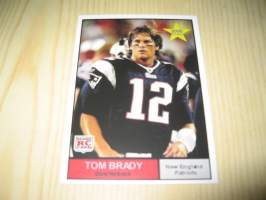 2000 Tom Brady, New England Patriots, NFL, 6-kertainen Super Bowl -voittaja, Rookie-kortin virallinen replika. Alkuperäisen hinta hieman toista luokkaa.