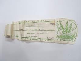 Salon Vanha Apteekki - Sillan kulmassa, 19.9.1955 -apteekkiresepti / signatuuri / pharmacy label