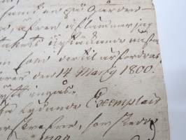 Idlax, Pernaja, 6.4.1799, sopimus Magnus Wilhelm von Essen sekä kihlakunnankirjuri J. Lundberg -välillä koskien Idlaxin kartonoa ja metsää, asianosaisten...