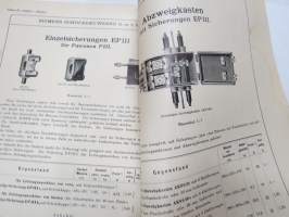 Siemens-Schuckert Werke G.m.b.H. Preisliste 6e Erster Teil Juli 1908 Patronensicherungen -sulake- / varoke- / kojeluettelo (ei kotitalous- / asuintalokäyttö)