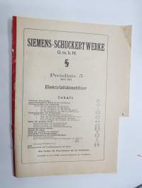 Siemens-Schuckert Werke G.m.b.H. Preisliste 5 Juni 1911 Elektrizitätszähler -sähkönkulutuksen mittauskojeet