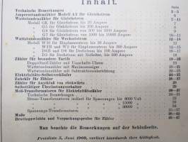 Siemens-Schuckert Werke G.m.b.H. Preisliste 5 Juni 1911 Elektrizitätszähler -sähkönkulutuksen mittauskojeet