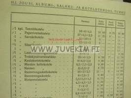 Hj. Jousi Albumi-, salkku- ja kotelotehdas hintaluettelo