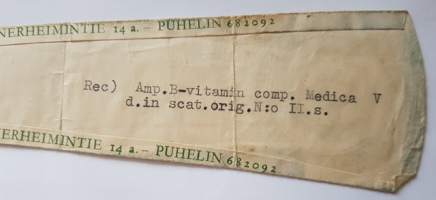 Yliopiston Apteekki, Helsingissä, 1951, resepti signatuuri