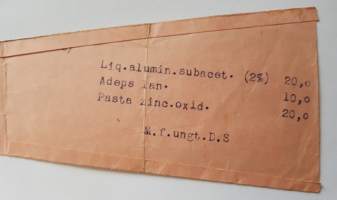 Apteekki Fredrikin torin varrella Helsingissä, 1948, resepti signatuuri