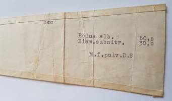 Apteekki Fredrikin torin varrella Helsingissä, 1948, resepti signatuuri