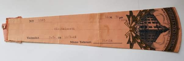 Willhelms&#039;in Apteekki - W.W. Lindqvist - Helsinki, 1941, resepti signatuuri