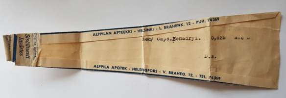 Alppilan Apteekki, 1952, resepti signatuuri
