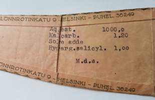Kotka-Apteekki Helsinki, 1940, resepti signatuuri