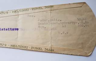 Kotka-Apteekki Helsinki, 1934, resepti signatuuri