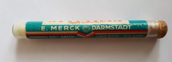 Stypticin 20 tabletten zu 0,05. E.Merck, Darmstadt -lääkepakkaus.
