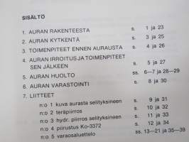 Teho 2900-15 vinoetuaura, Teho NKJ kärkiaura - Käyttö- ja huolto-ohjekirja + varaosaluettelo 1984 -operating and service instructions, parts catalog for snow plough