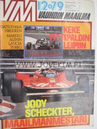 Vauhdin Maailma 1979 nr 12 -mm.Dragin Akai-Camaro Euroopan nopein, Sand Drag &quot;perunavako GP&quot;, F1 USA GB Villeneuven tuurivoitto, RalliFormula Lancia Beta Monte