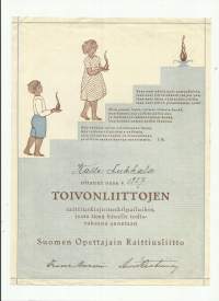 Toivonliittojen raittiuskirjoituskilpailu 1937 - kunniakirja