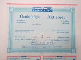 Kaukokiito Oy, Helsinki 1989, 5  Litt. BB 5 B-osaketta á 10 mk 50 mk -osakekirja