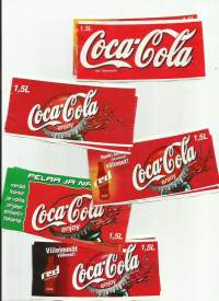 Coca-Cola 5 eril taustaetiketteineen  -  juomaetiketti