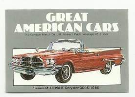 Great American Cars / Chysler 300s 1960  -  tulitikkuetiketti
