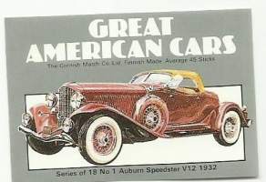 Great American Cars / Auburn Speedstar V12 1932  -  tulitikkuetiketti