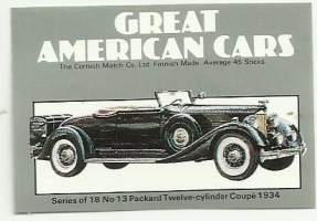 Great American Cars / Packard Coupe 1934 - tulitikkuetiketti