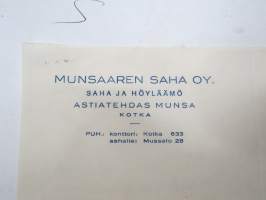 Munsaaren Saha OY, Saha ja höyläämö, Astiatehdas Munsa, Kotka Mussalo, 18.9.2946 -asiakirja / business document