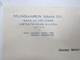 Munsaaren Saha OY, Saha ja höyläämö, Astiatehdas Munsa, Kotka Mussalo, 19.9.2946 -asiakirja / business document
