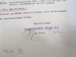 Munsaaren Saha OY, Saha ja höyläämö, Astiatehdas Munsa, Kotka Mussalo, 19.9.2946 -asiakirja / business document